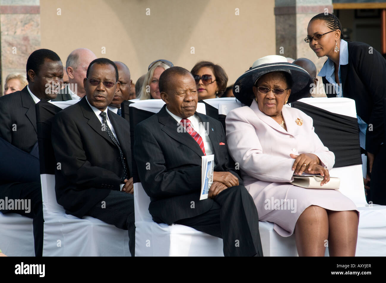 Ex Presidente Masire, moglie all inaugurazione di Seretse Khama esposto Ian Khama esposto il quarto presidente della Repubblica del Botswana Foto Stock