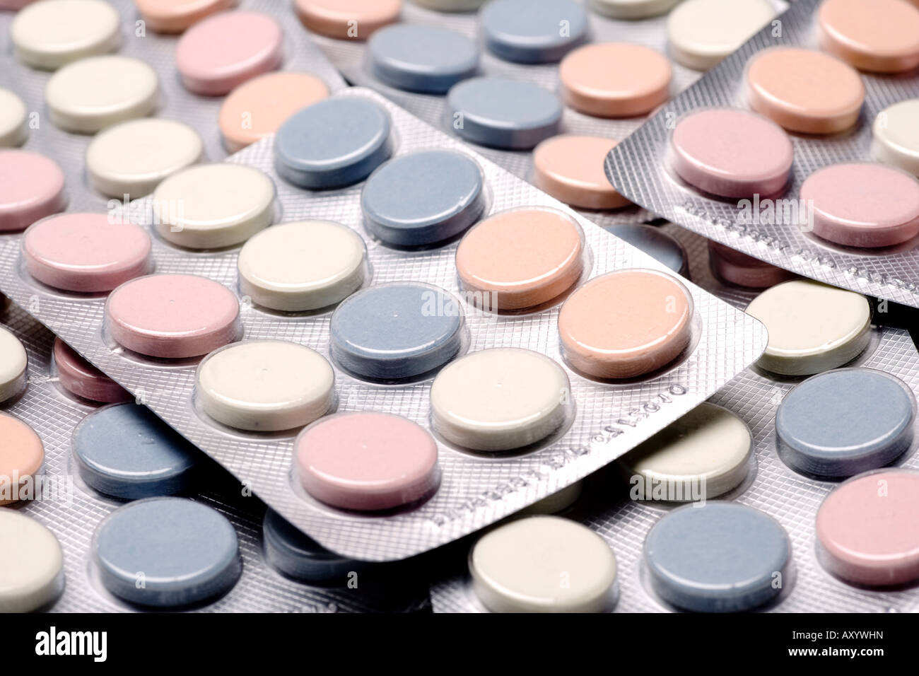 Medicina il confezionamento di compresse pillole farmaci e una confezione blister healthcare Foto Stock