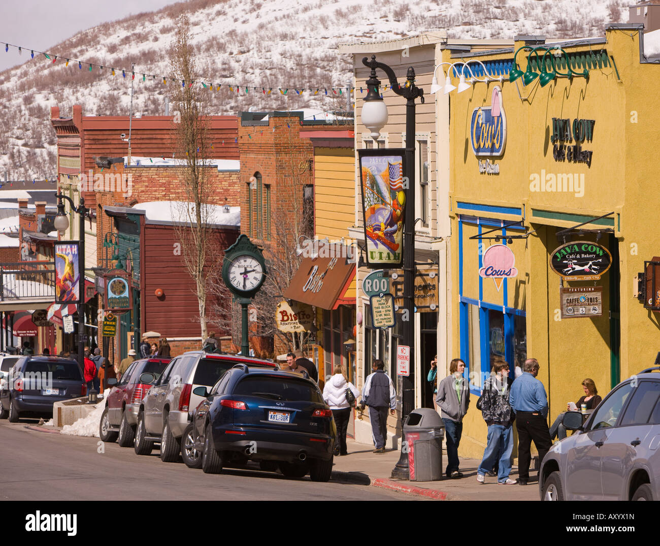 PARK CITY USA Utah Main Street Park City una storica città mineraria è ora un luogo di villeggiatura Foto Stock