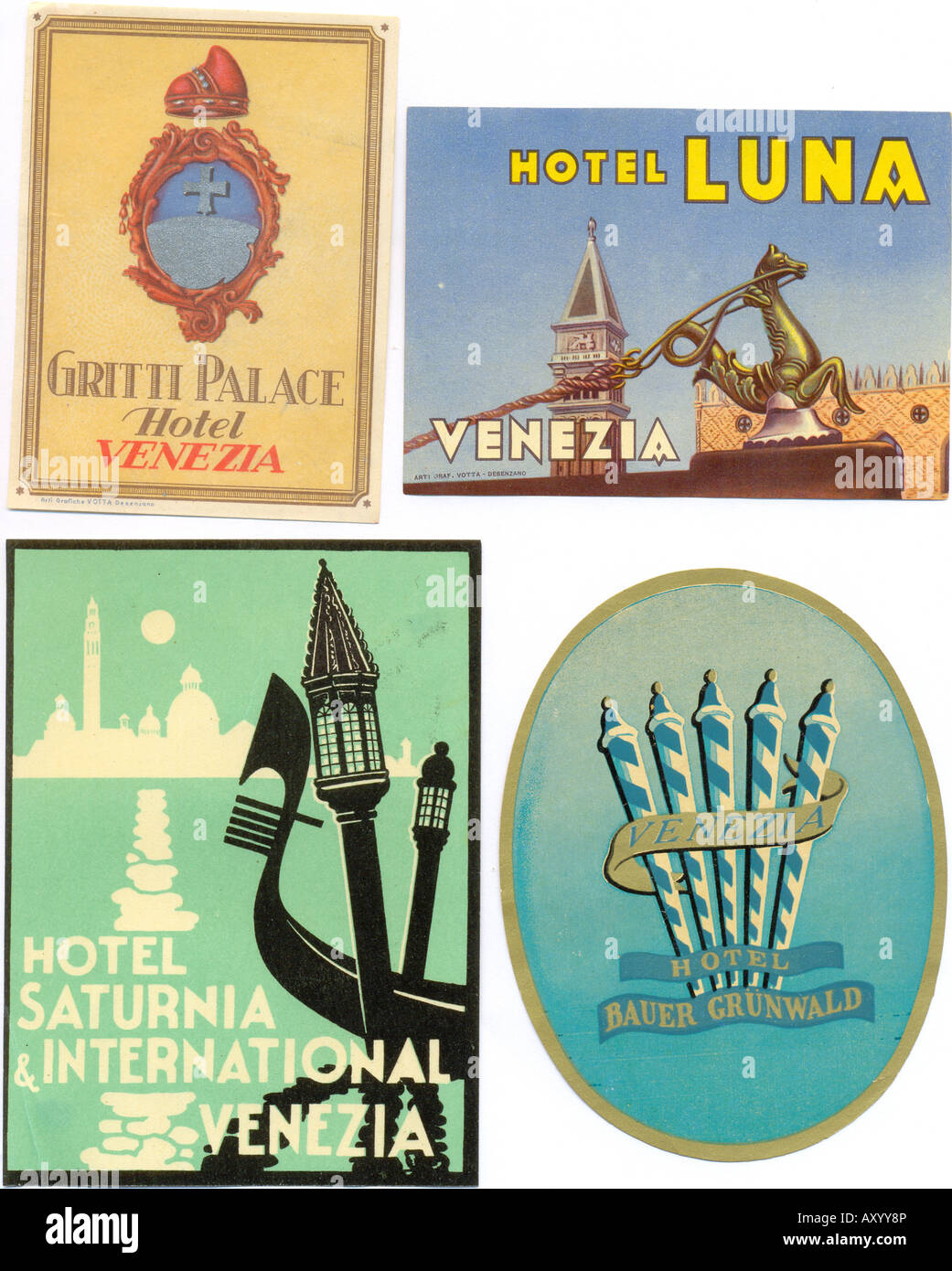 Hotel etichette bagaglio da Venezia 1930 Foto Stock