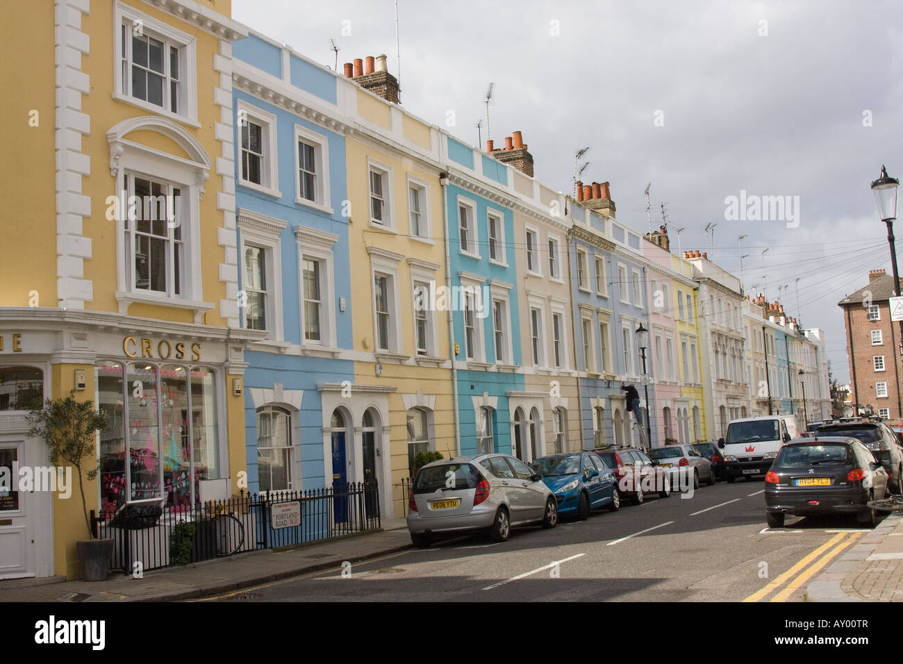 Colorate case a schiera in Portland Road Kensington e Chelsea London W11 Foto Stock