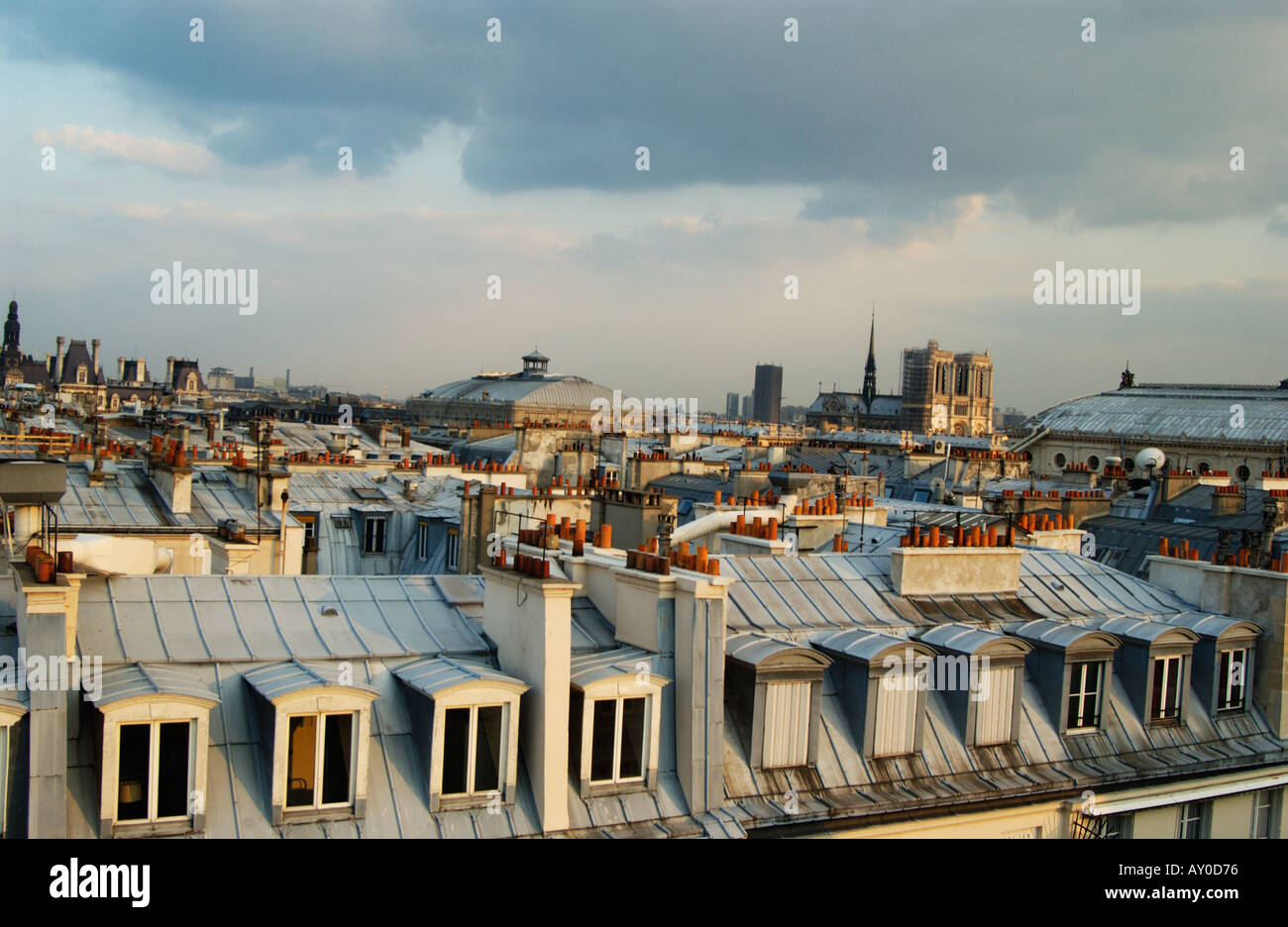 Vista della cattedrale di Notre Dame de Paris dai tetti Foto Stock