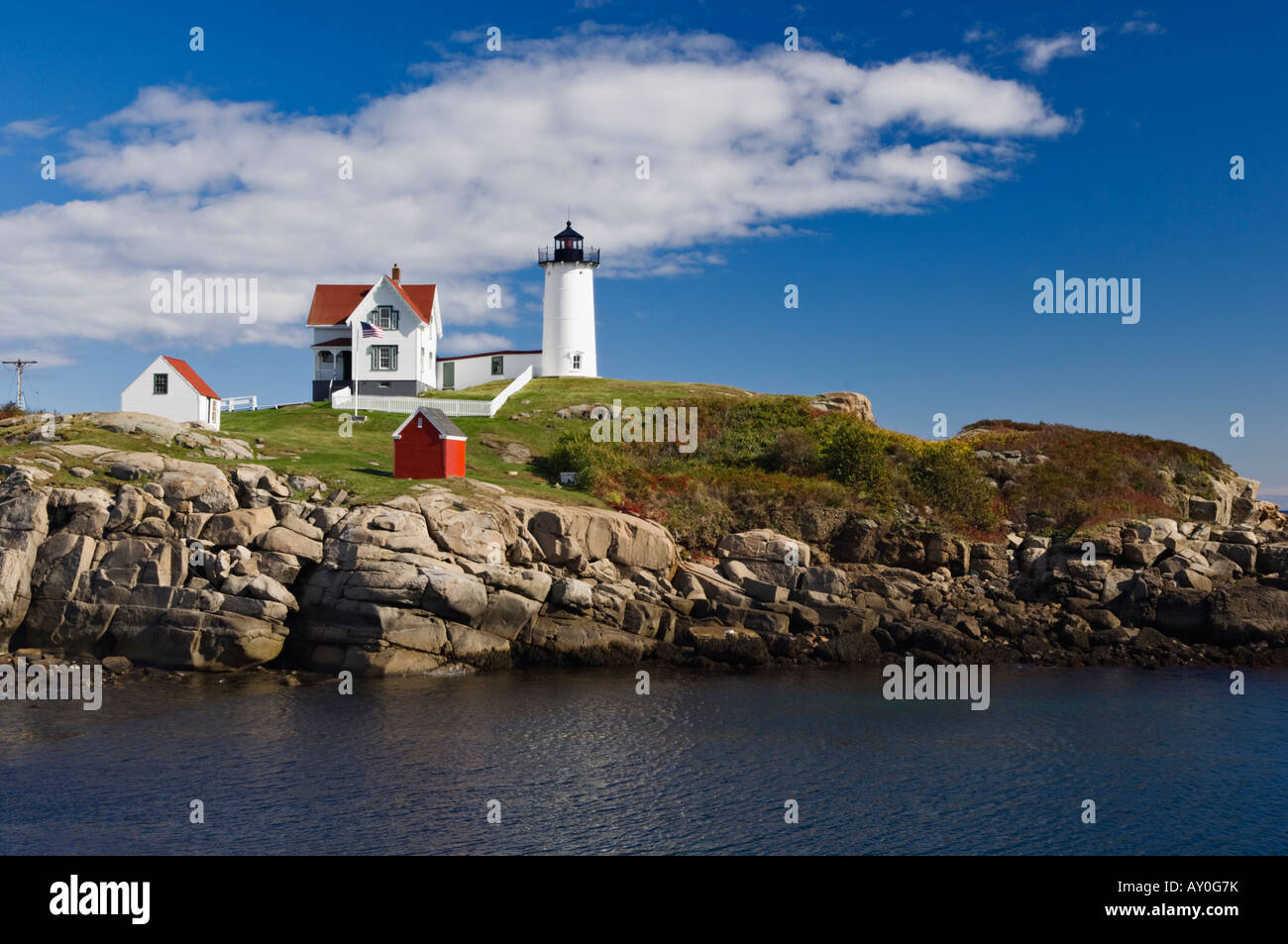 Cape Neddick Lighthouse vicino a York Maine Foto Stock