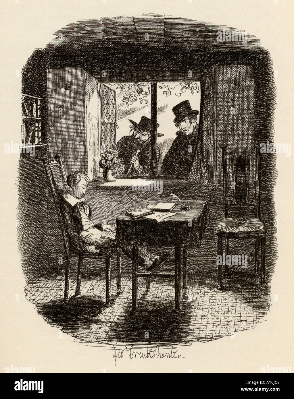 I monaci e il giudeo. Dal libro Le avventure di Oliver Twist di Charles Dickens Foto Stock