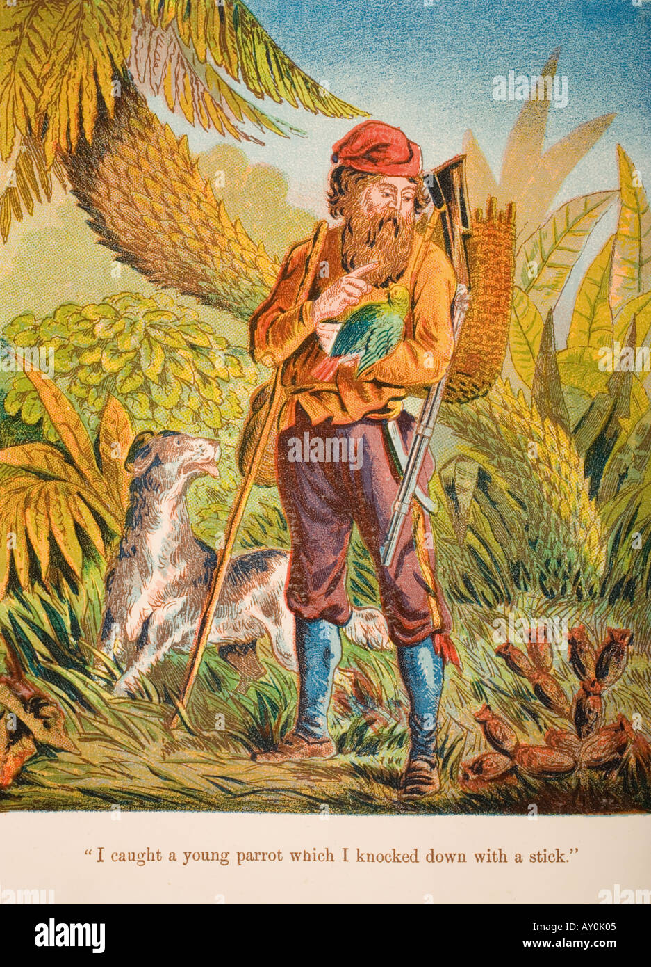 robinson-crusoe-con-il-suo-pappagallo-dalla-vita-e-le-avventure-di