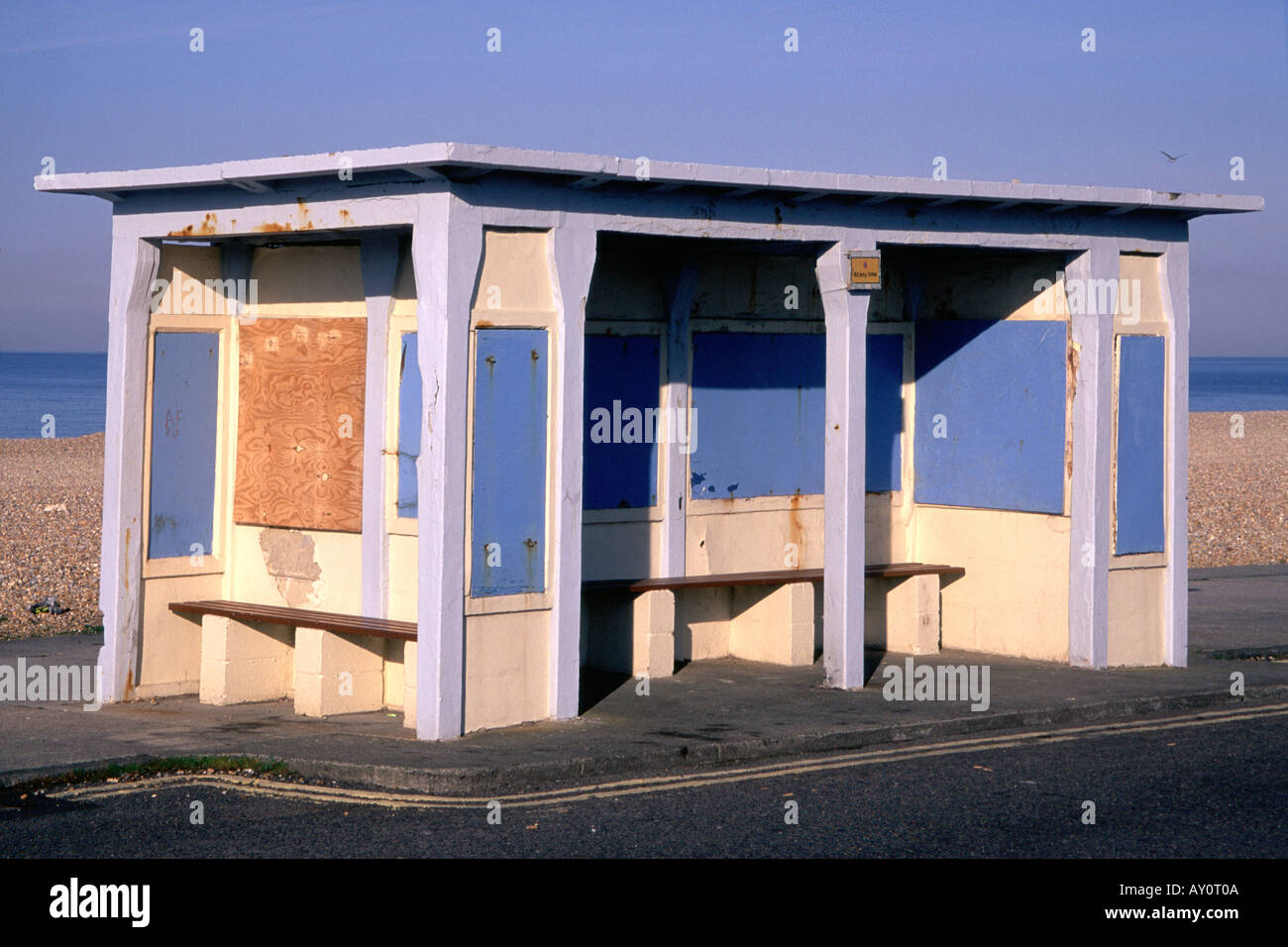 Bus vecchio rifugio a seaford sulla east sussex coast Foto Stock
