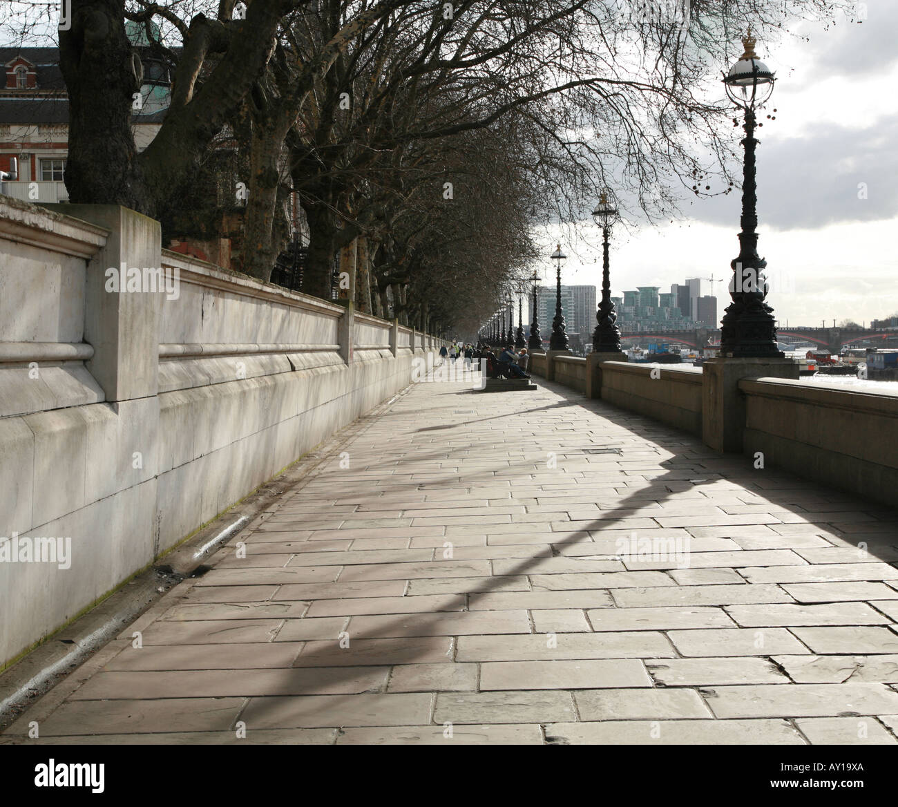 La luce del sole su Albert Embankment dal Tamigi a Westminster Foto Stock