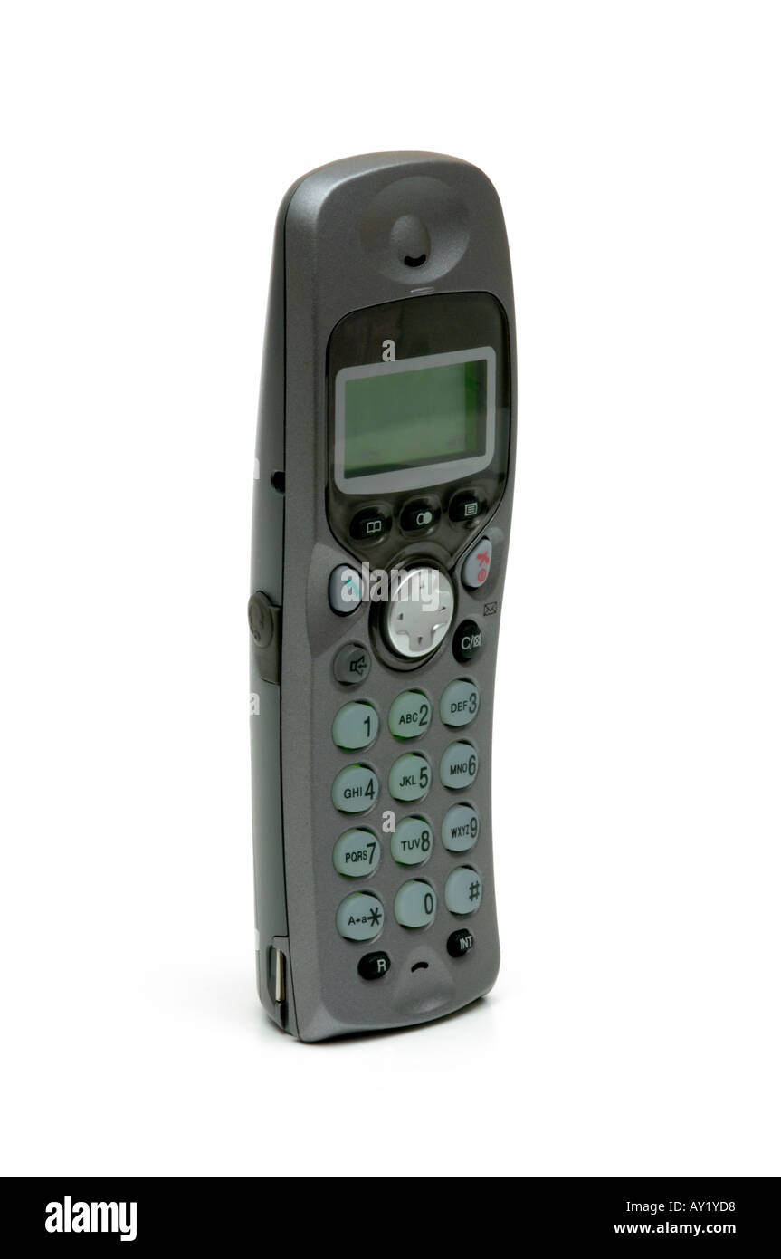 Microtelefono senza fili su sfondo bianco Foto Stock