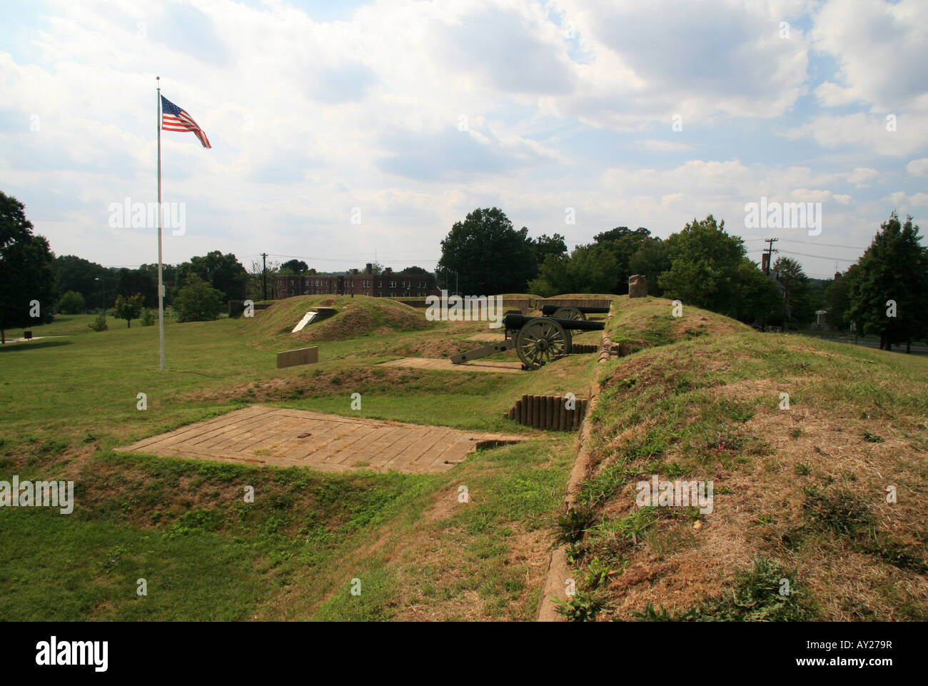 Guardando ad ovest lungo la northern sterro alla Guerra Civile Americana posizione a Fort Stevens, Washington DC. Foto Stock