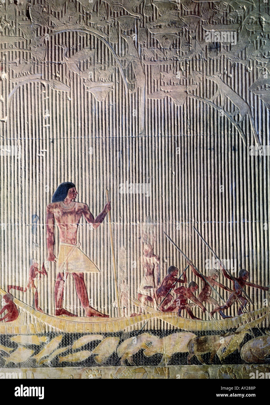 Belle arti, mondo antico Egitto, rilievo, caccia ippopotamo, tomba di Ti, circa 2400 BC, V dinastia, Saqqara, , artista del diritto d'autore non deve essere cancellata Foto Stock