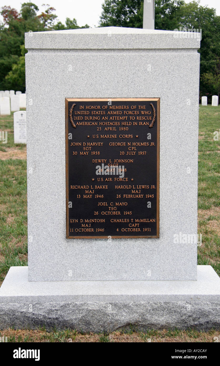 L'Iran missione di salvataggio (Operazione Desert I) monumento, il Cimitero Nazionale di Arlington Arlington, Virginia. Foto Stock