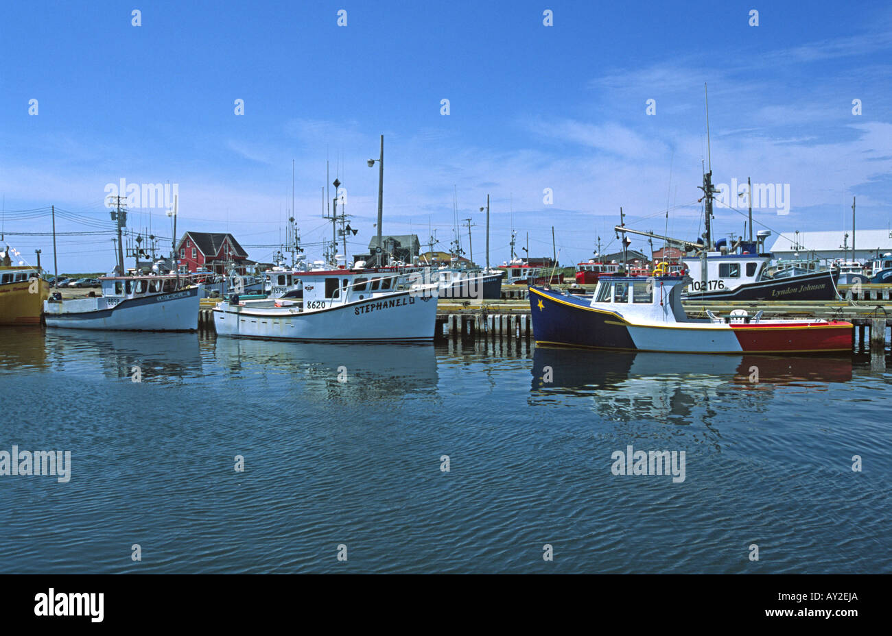 Barche da pesca a Grande-Entree sulla Canadian Iles de la Madeleine nella provincia del Quebec Foto Stock