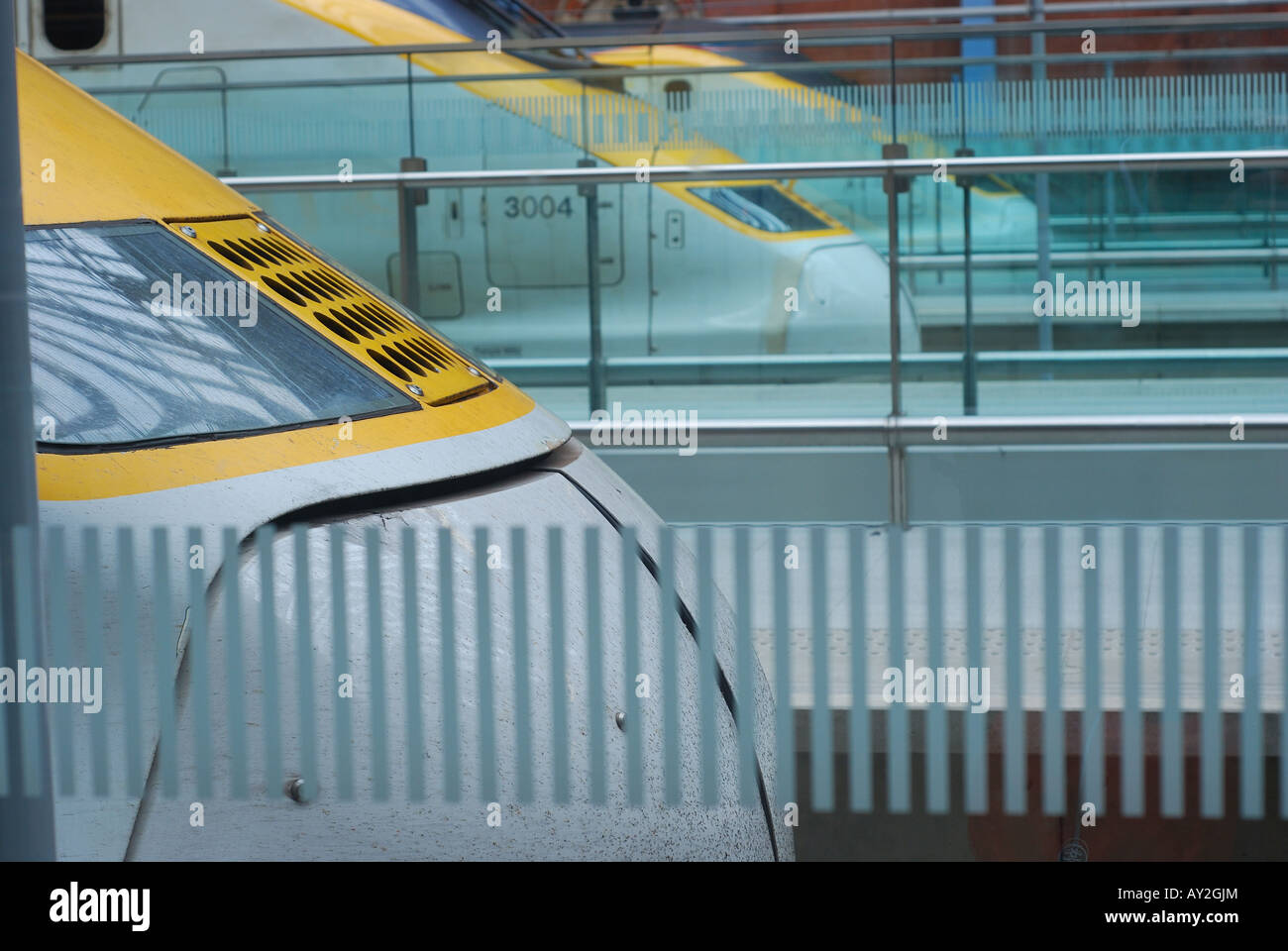 Tre i treni Eurostar St Pancras International Station Foto Stock