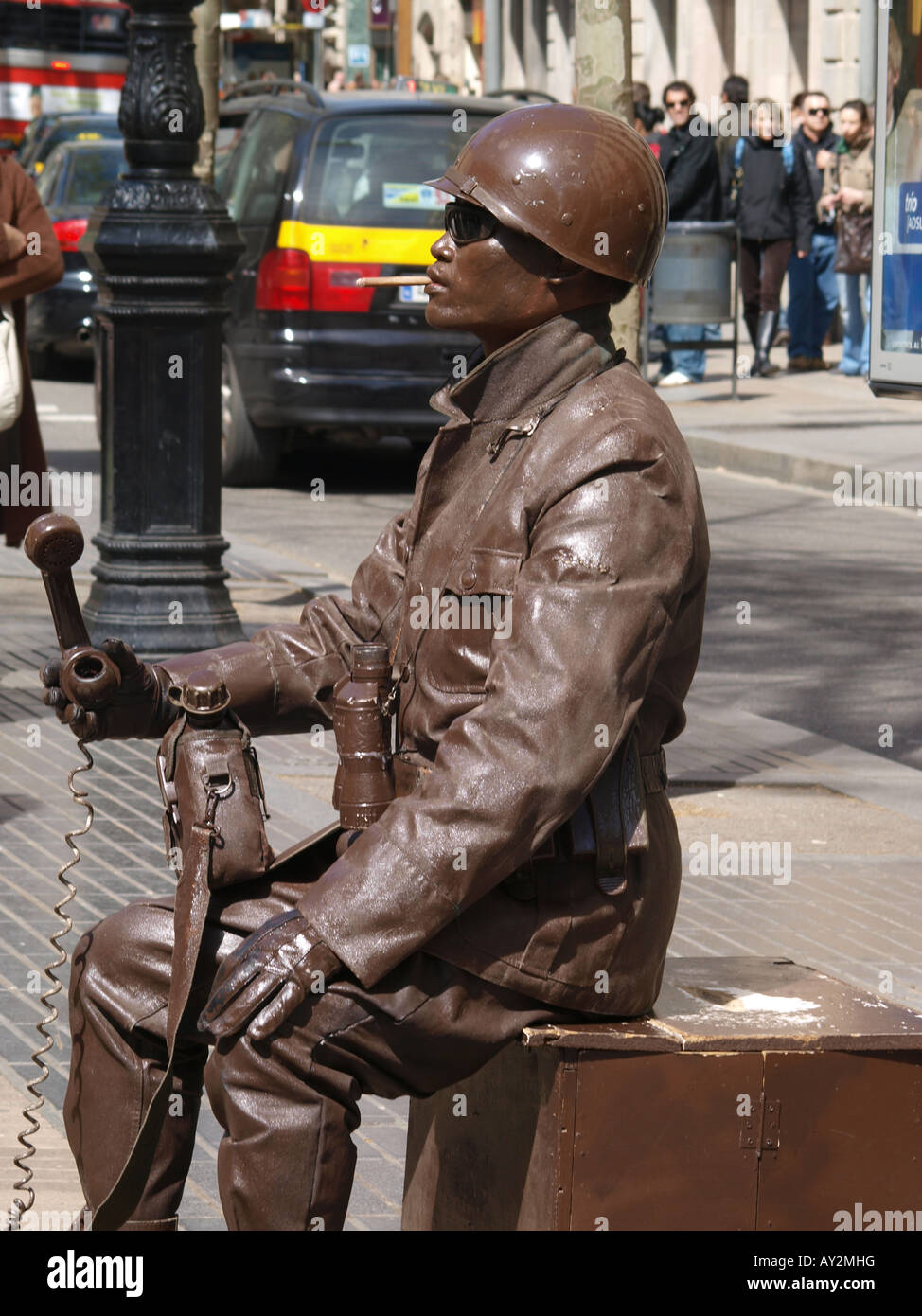 L'artista di strada Las Ramblas di Barcellona città della Spagna Foto Stock