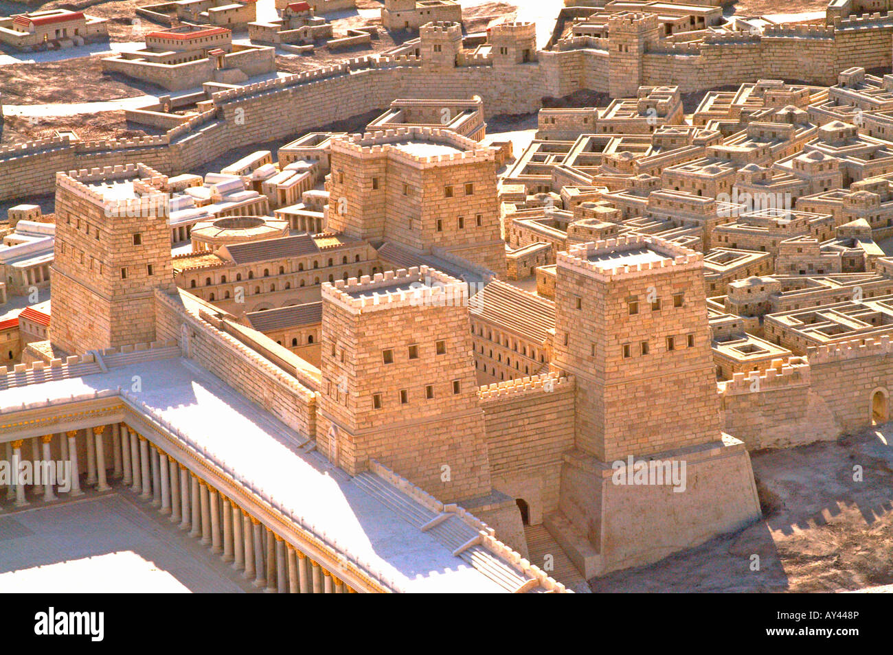 Israele Jerusalem Israel Museum Modello di Gerusalemme verso la fine del secondo periodo di tempio 66CE scala di 1 50 l'Antonia Fortezza Foto Stock