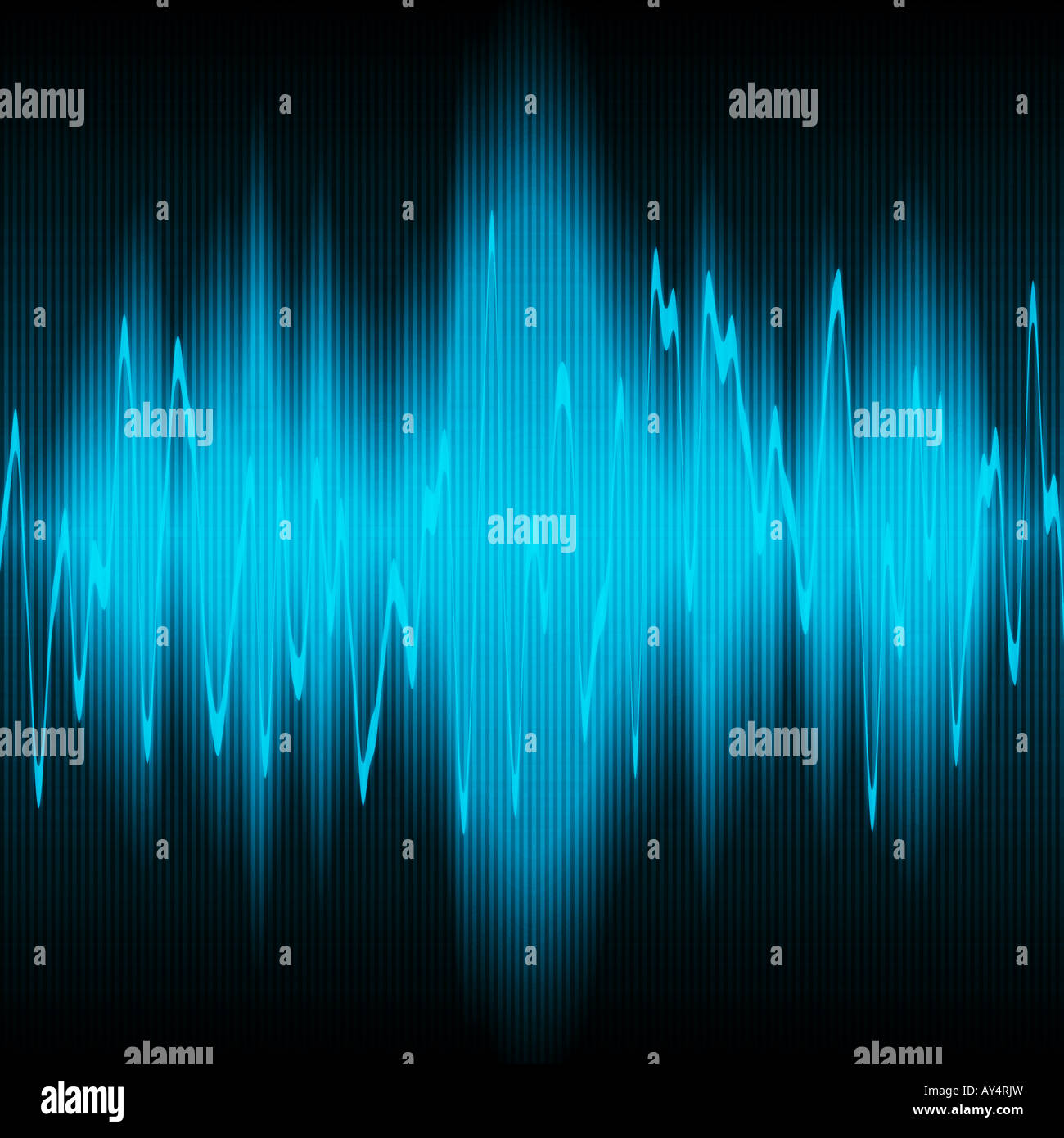 Blue onde sonore oscillanti su sfondo nero Foto Stock