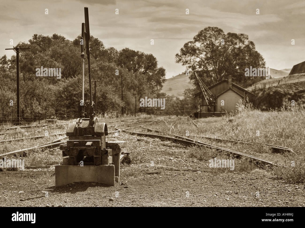 Un interruttore sul vecchio inutilizzato di binari ferroviari Foto Stock