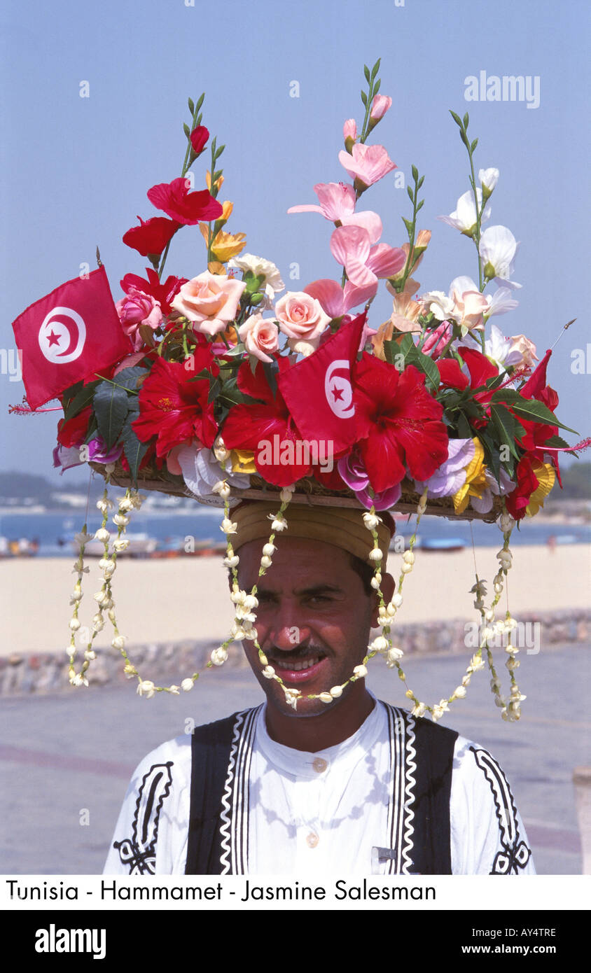 Tunisia Hammamet Jasmine venditore Foto Stock
