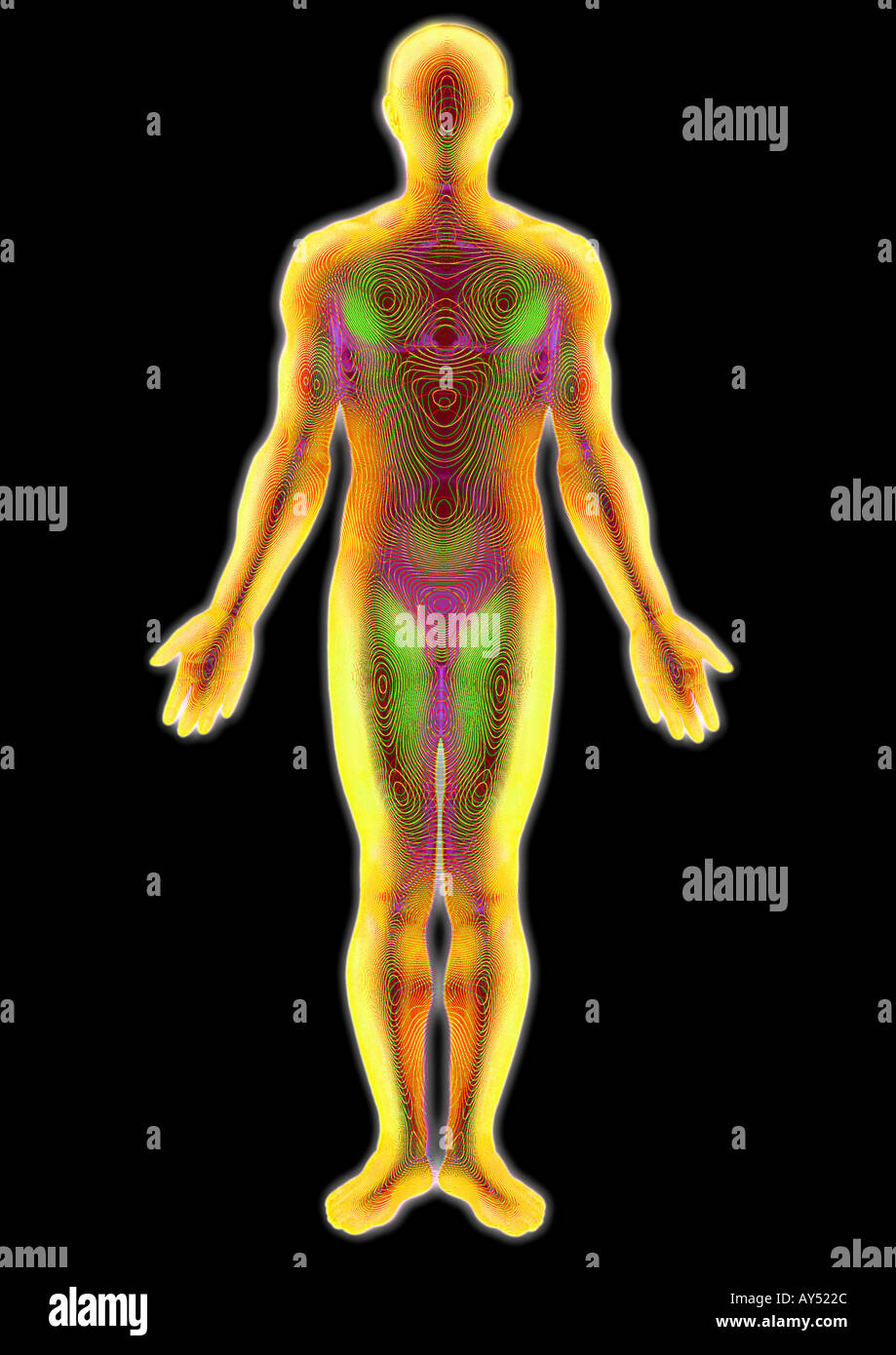 Illustrazione della silhouette di un maschio umano figura che mostra un modello di Moiré Foto Stock