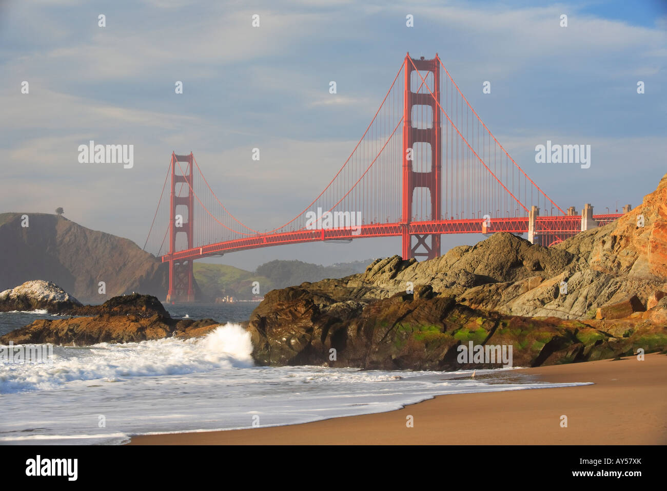 San Francisco Golden Gate Bridge da Baker Beach Foto Stock