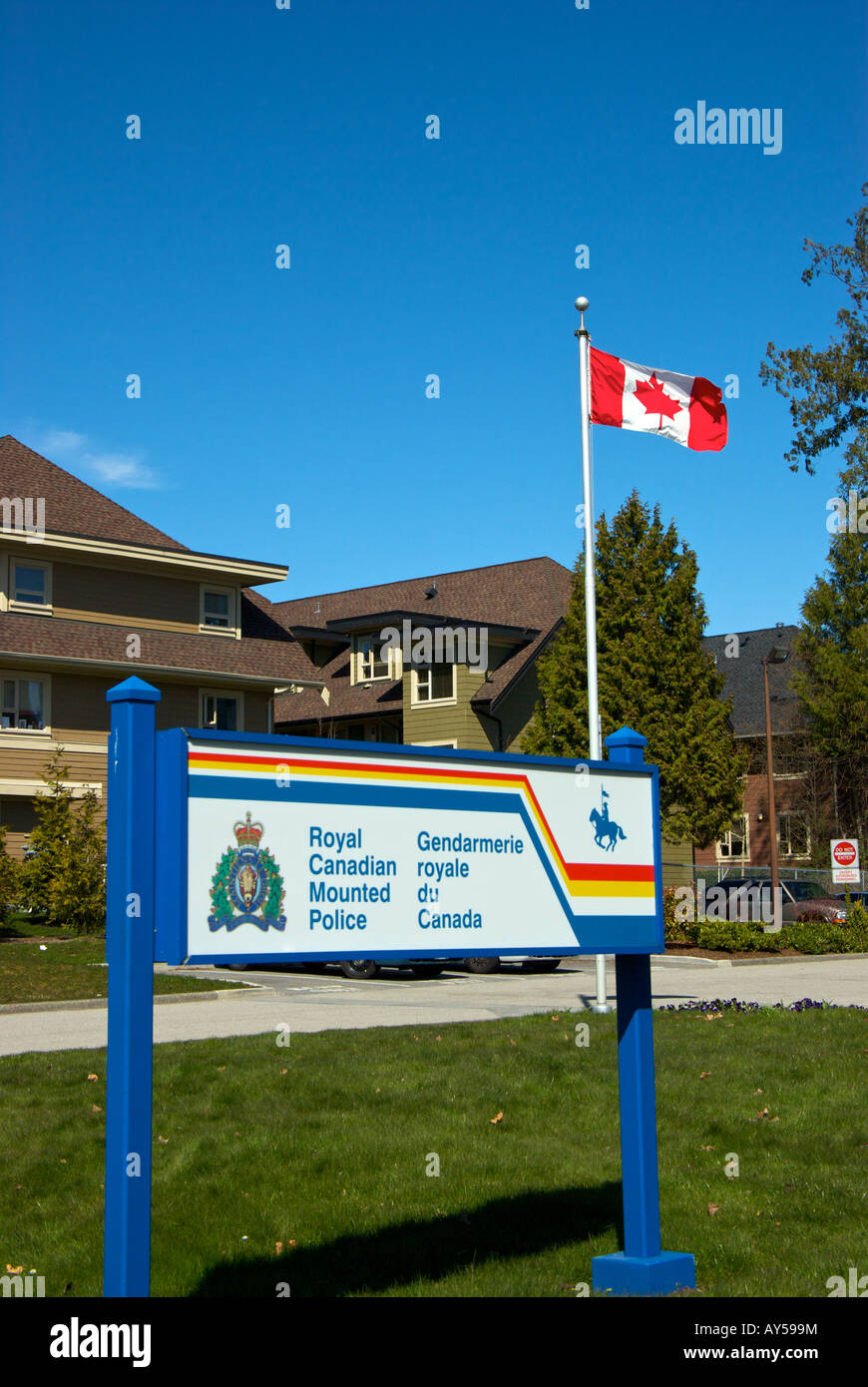 Royal Canadian polizia montata segno di distacco presso la University of British Columbia Foto Stock