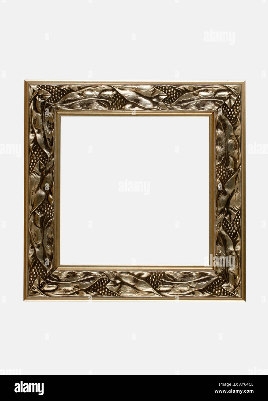 SQUARE GOLD GILT Picture Frame con lamine su sfondo bianco Foto Stock