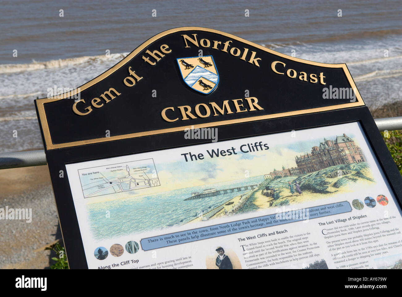 Informazioni segno, cromer, Norfolk, Inghilterra Foto Stock