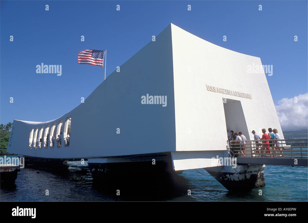 USS Arizona Memorial a Pearl Harbor Oahu Hawaii Foto Stock