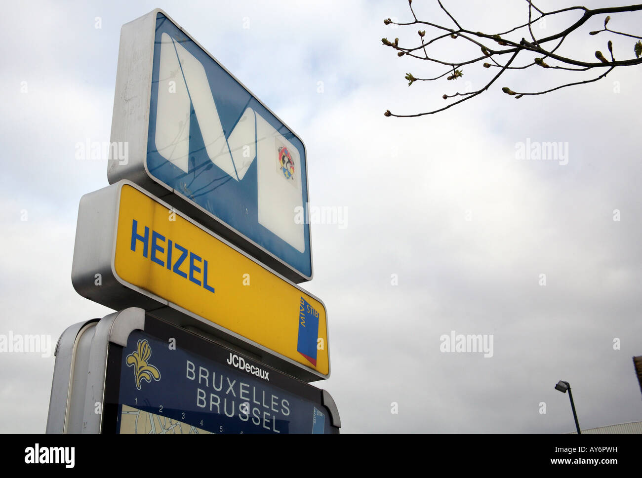 Bruxelles stazione della metropolitana firmare all'Heysel Foto Stock