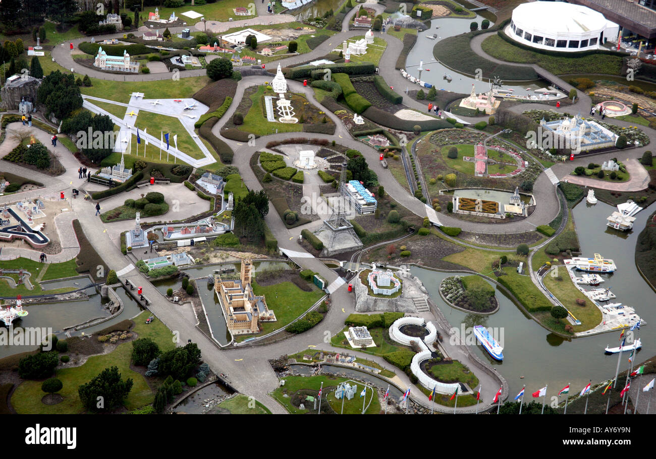 Vista aerea del modello Mini-Europe villaggio in Belgio da Atomium Foto Stock