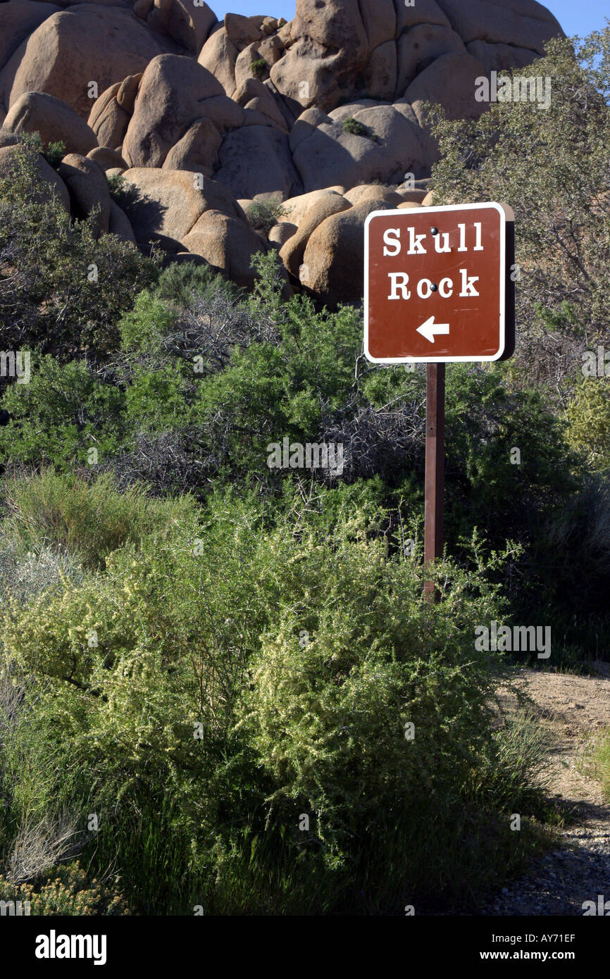 Segno al cranio Rock a Joshua Tree National Park California Foto Stock