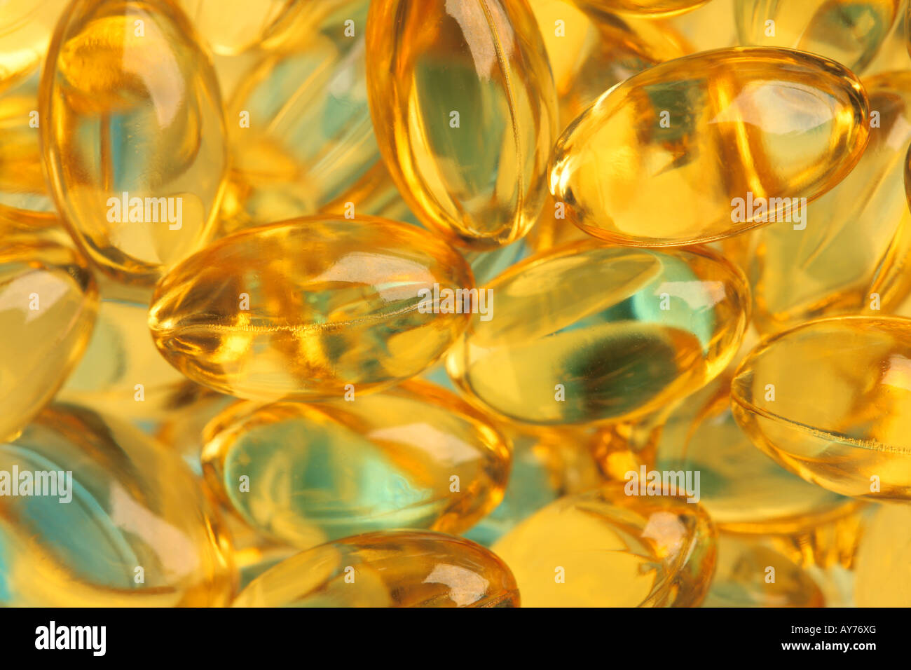 Pesce sano olio integratori nutrizionali pillole close up macro Foto Stock