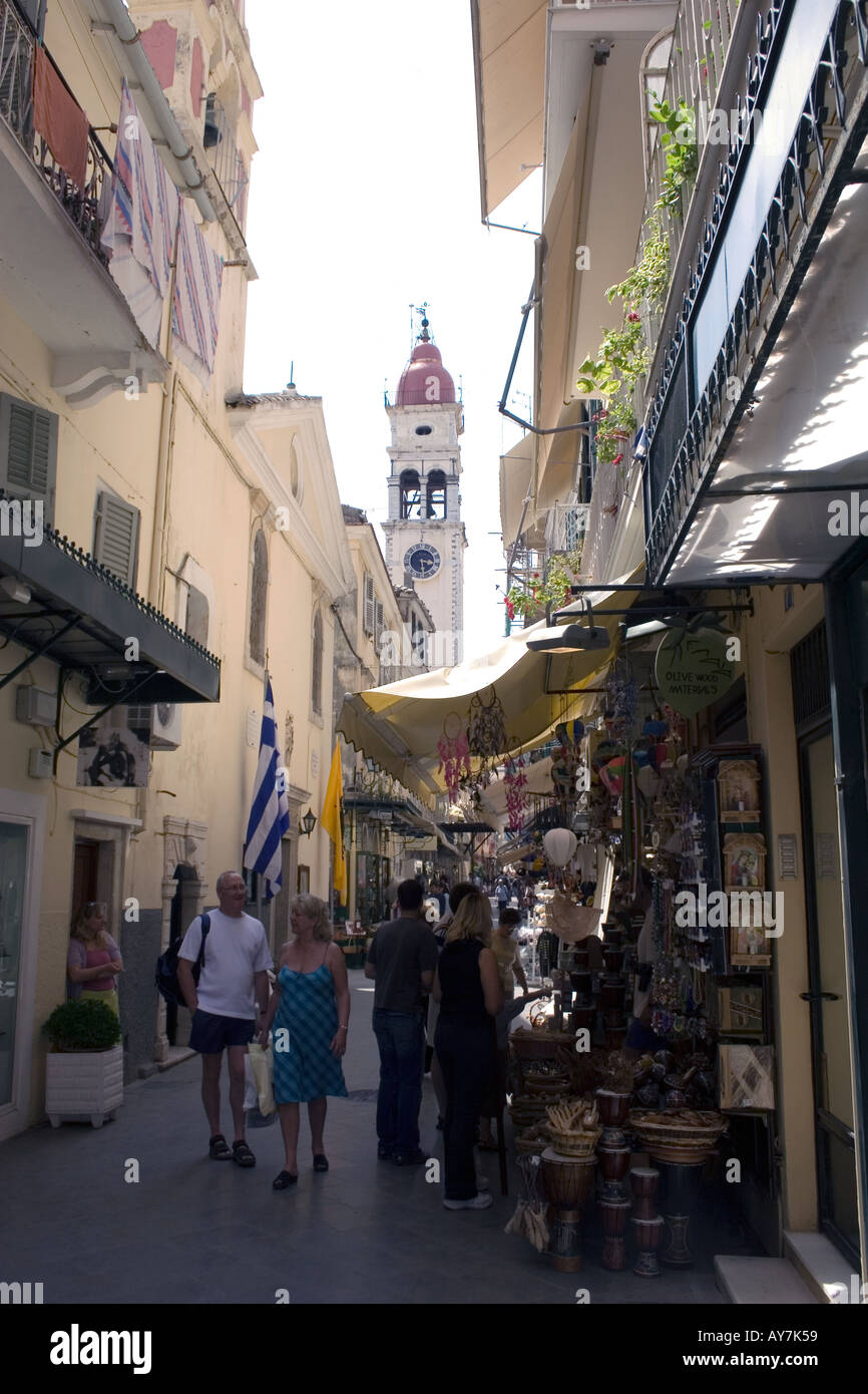 Campanile di San Spiridione Chiesa, la città vecchia di Corfù, Foto Stock