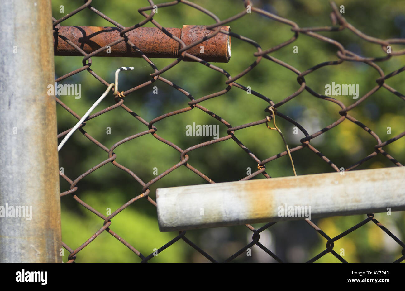 Vecchi pali da recinzione quasi collegato Foto Stock