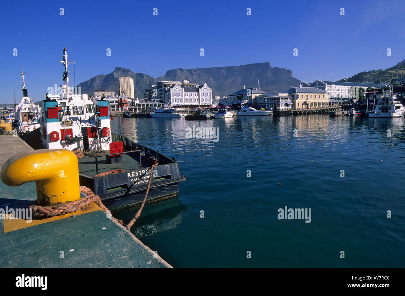 Porto al V&A Waterfront, Città del Capo e di Table Mountain in background, Sud Africa Foto Stock