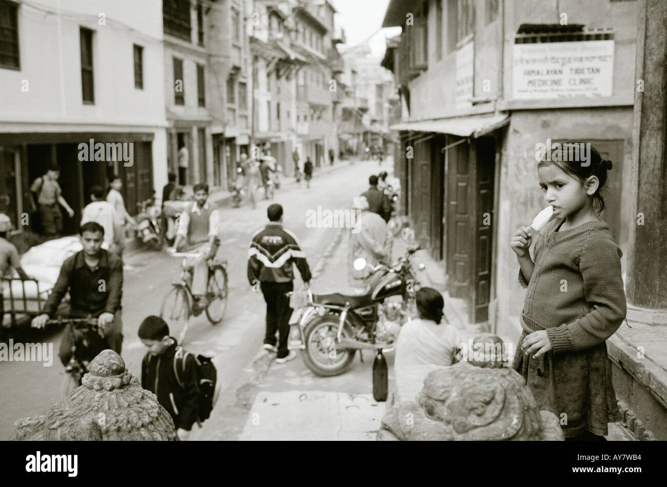 Viaggi nel mondo. Scena di strada e la vita in Patan a Kathmandu in Nepal in Asia. Reportage Wanderlust evasione Storia e cultura Foto Stock