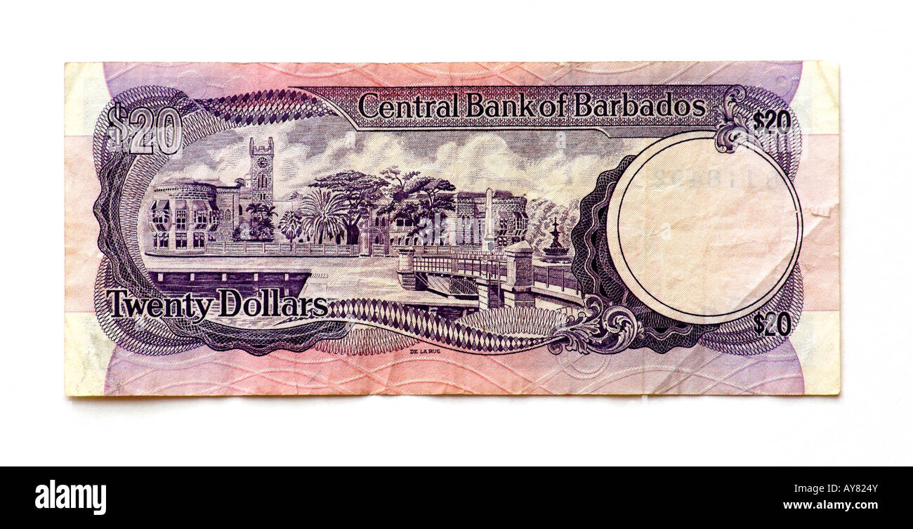 Barbados 20 venti dollari nota banca Foto Stock