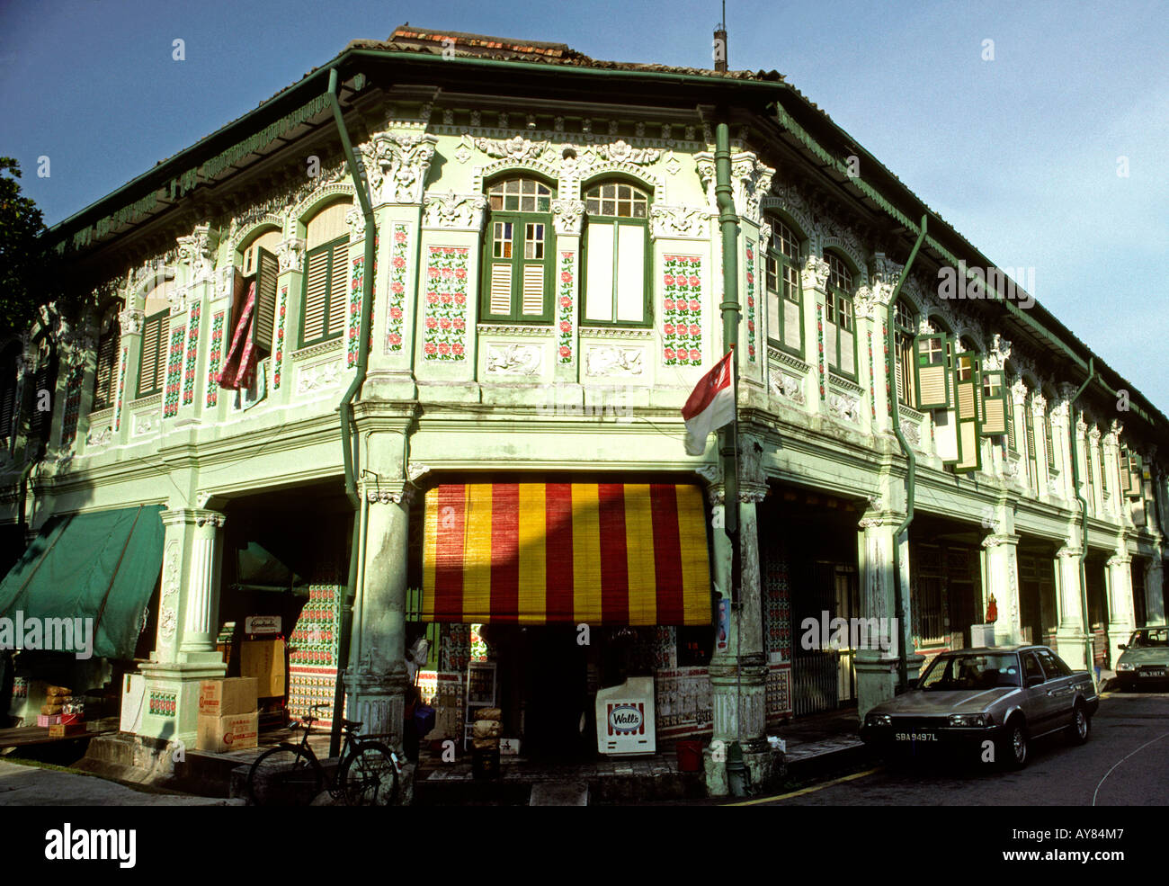 Asia Singapore Little India Petain Road 1916 costruito botteghe piastrellato Foto Stock