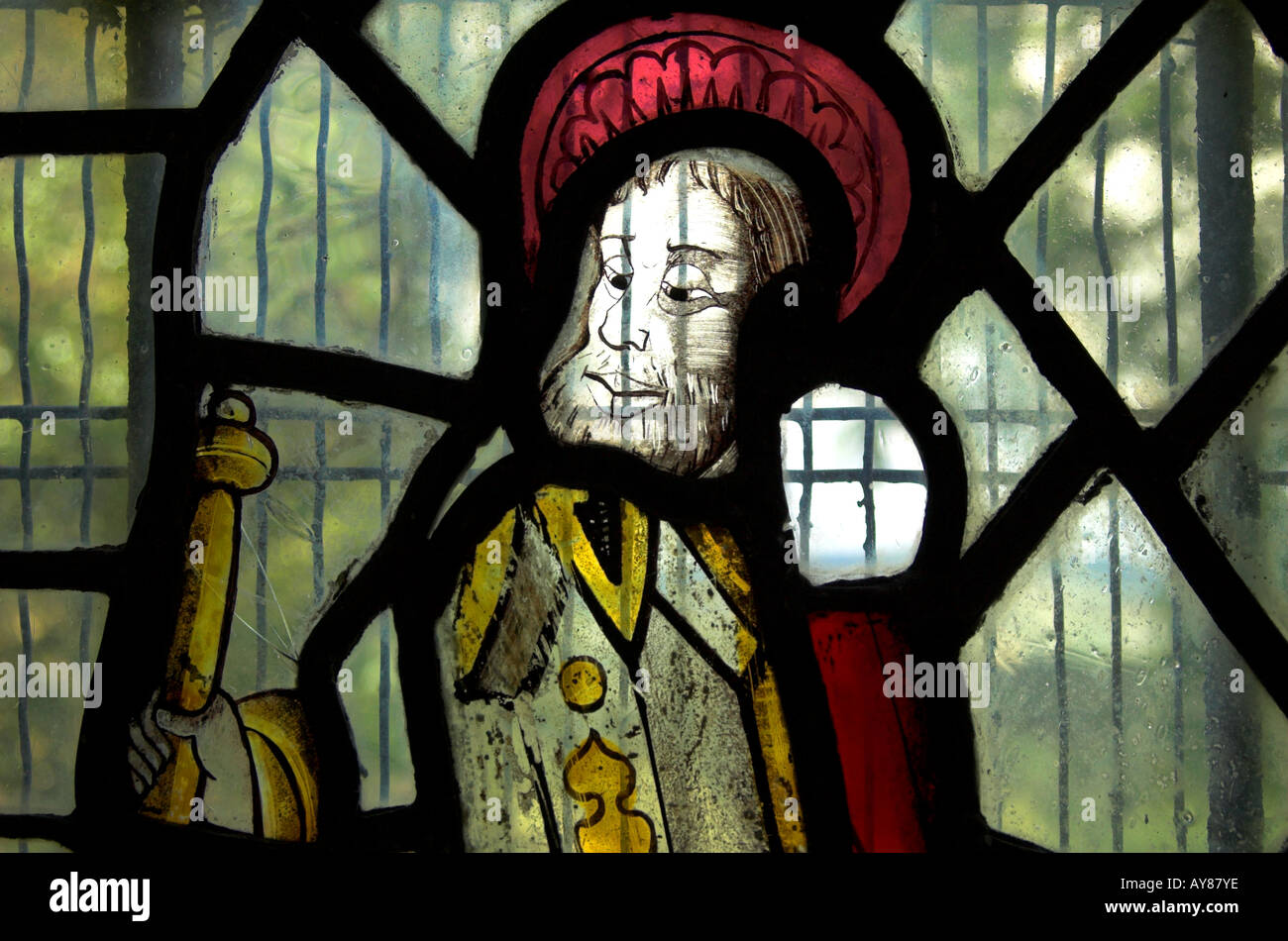 Vetrata, Llanrhychwyn chiesa, Trefriw, Conway Valley, il Galles del Nord. Foto Stock