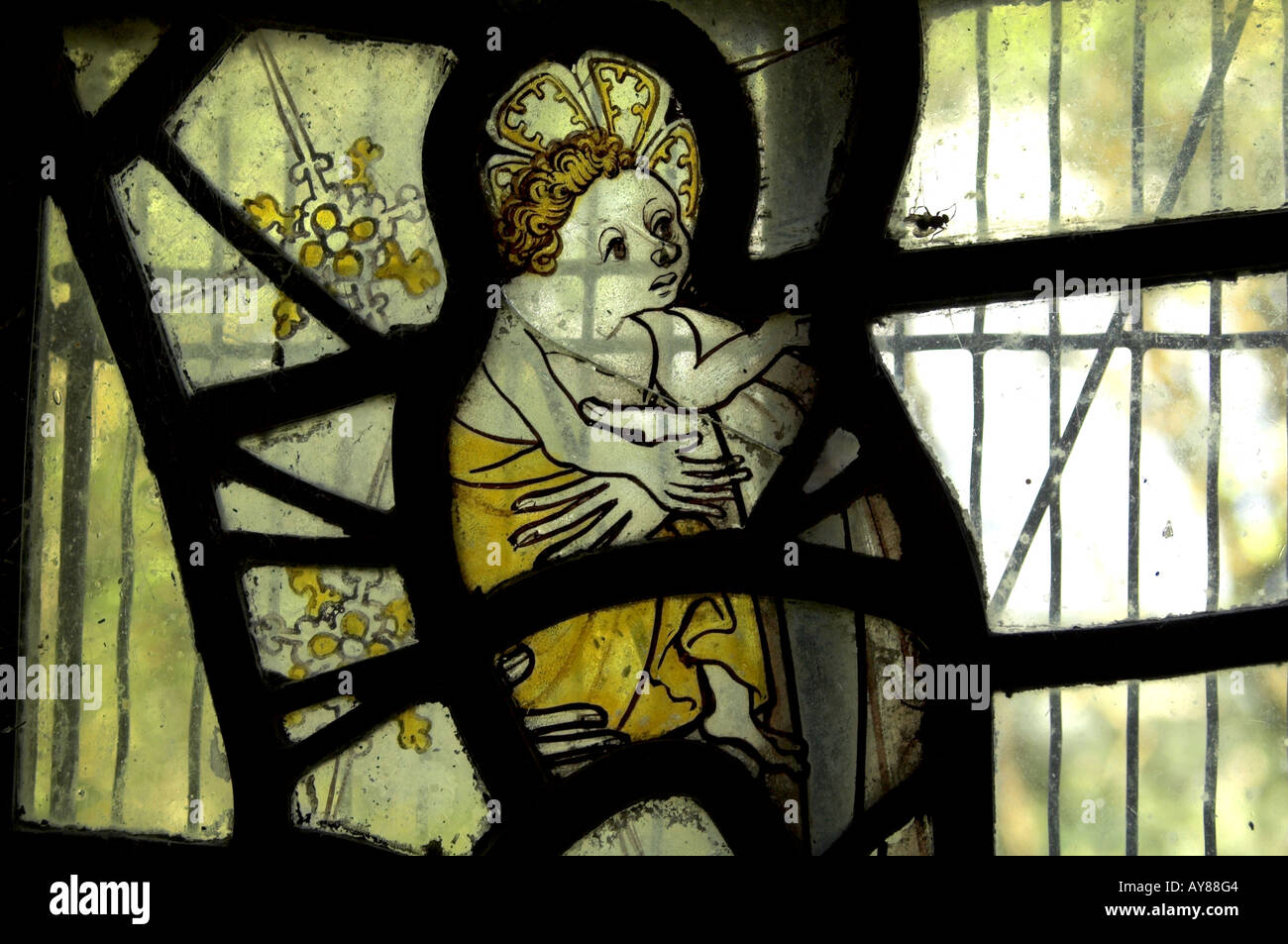 Vetrata, Llanrhychwyn chiesa, Trefriw, Conway Valley, il Galles del Nord. Foto Stock