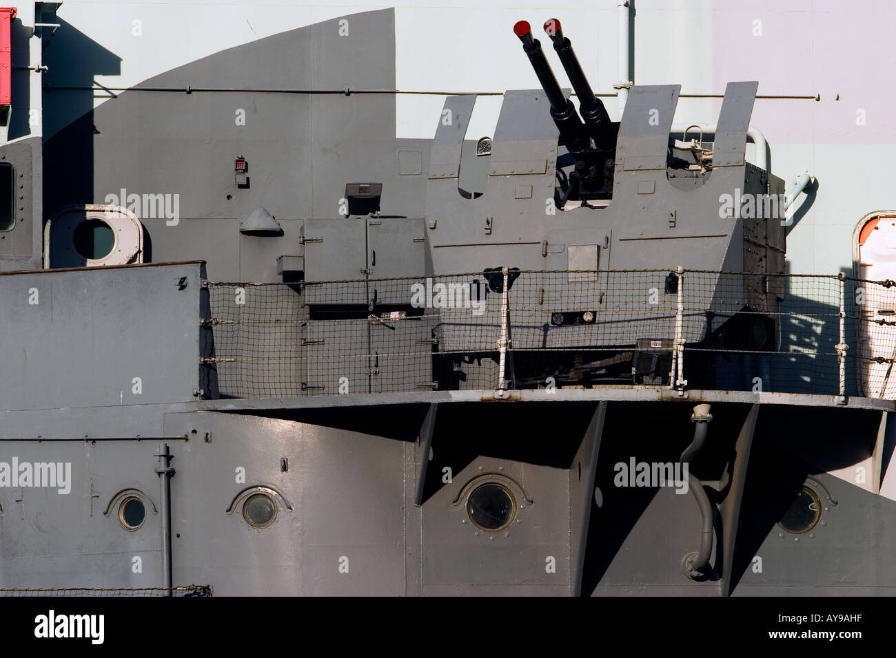 HMS Belfast torretta mitragliatrice dettaglio Foto Stock