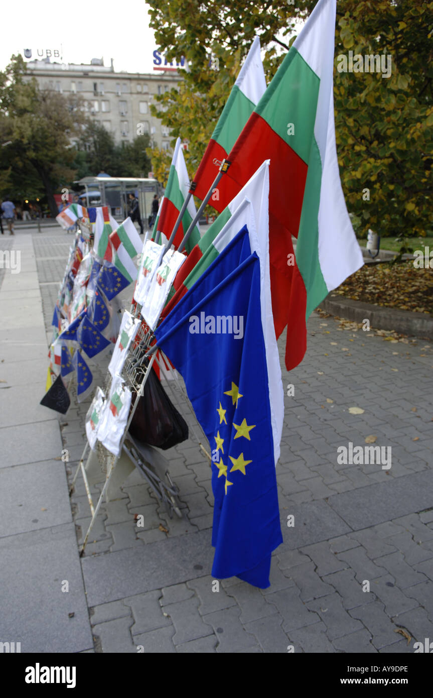 Ue, ingresso di Bulgaria, bandiera bulgara, bandiera UE Foto Stock