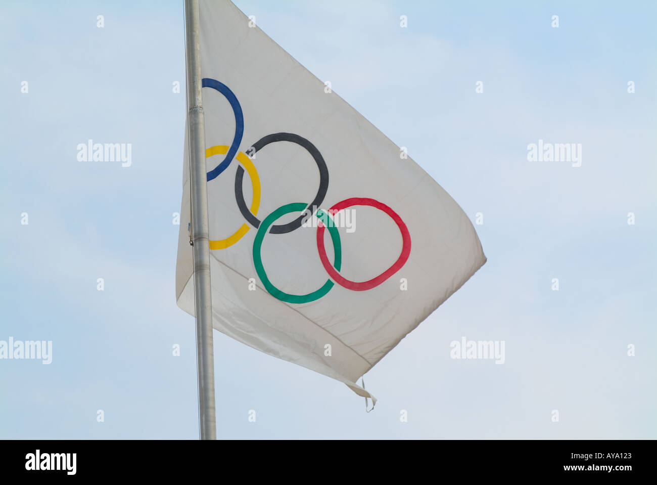 Grecia Atene bandiera olimpica Foto Stock
