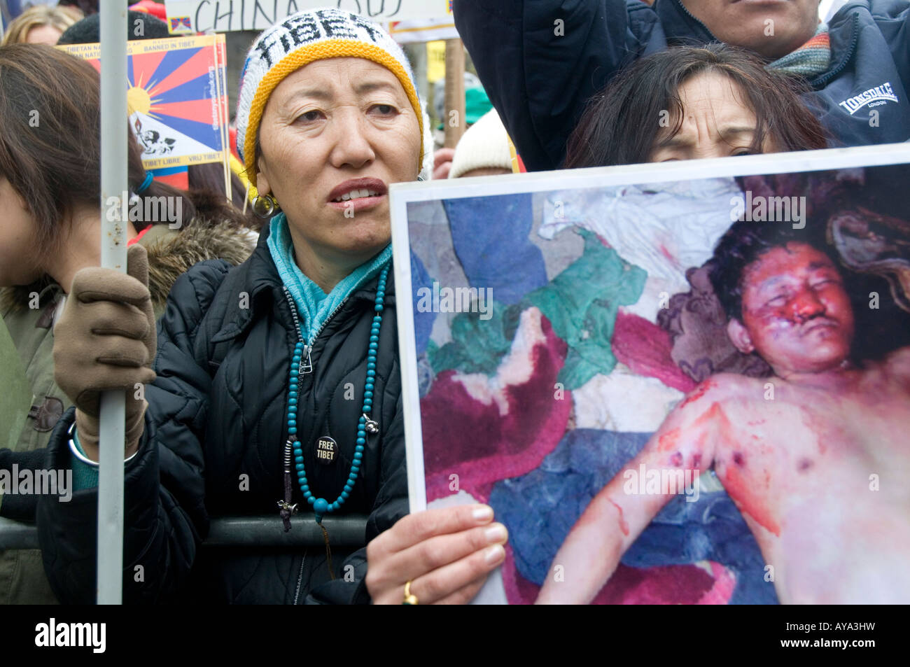 6 aprile 2008 Manifestazione da Free Tibet come la torcia olimpica è preso attraverso Londra Foto Stock