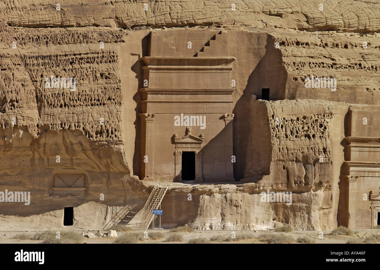 Nabatean tombe a Medain Salem provincia occidentale Arabia Saudita Foto Stock