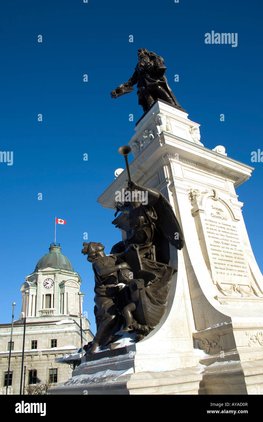Statua di Samuel de Champlain a Quebec City, in Canada Foto Stock
