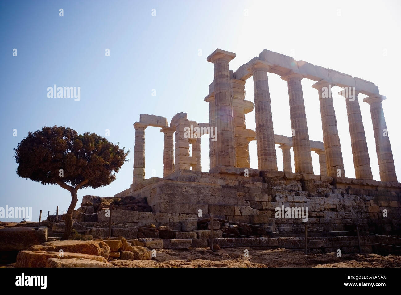 I resti di un tempio in Sounion, Grecia Foto Stock