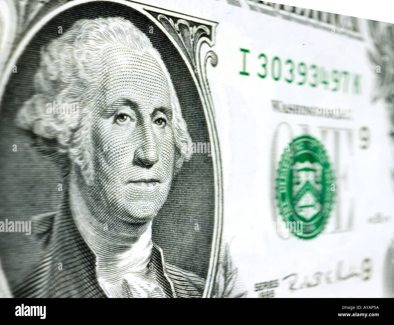 Primo piano di un dollaro US con George Washington ritratto Foto Stock