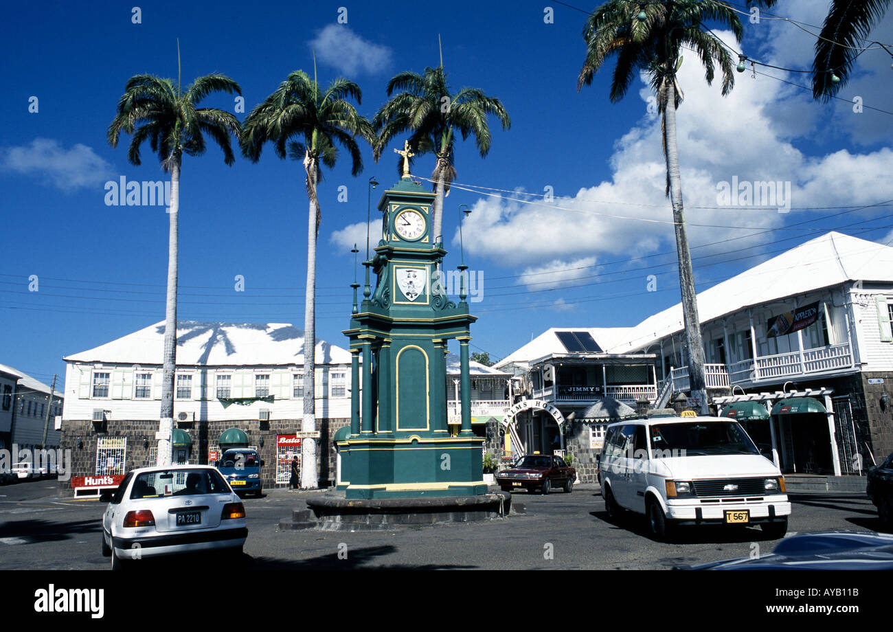 Torre dell Orologio a Basseterre St Kitts comune nei Caraibi Foto Stock