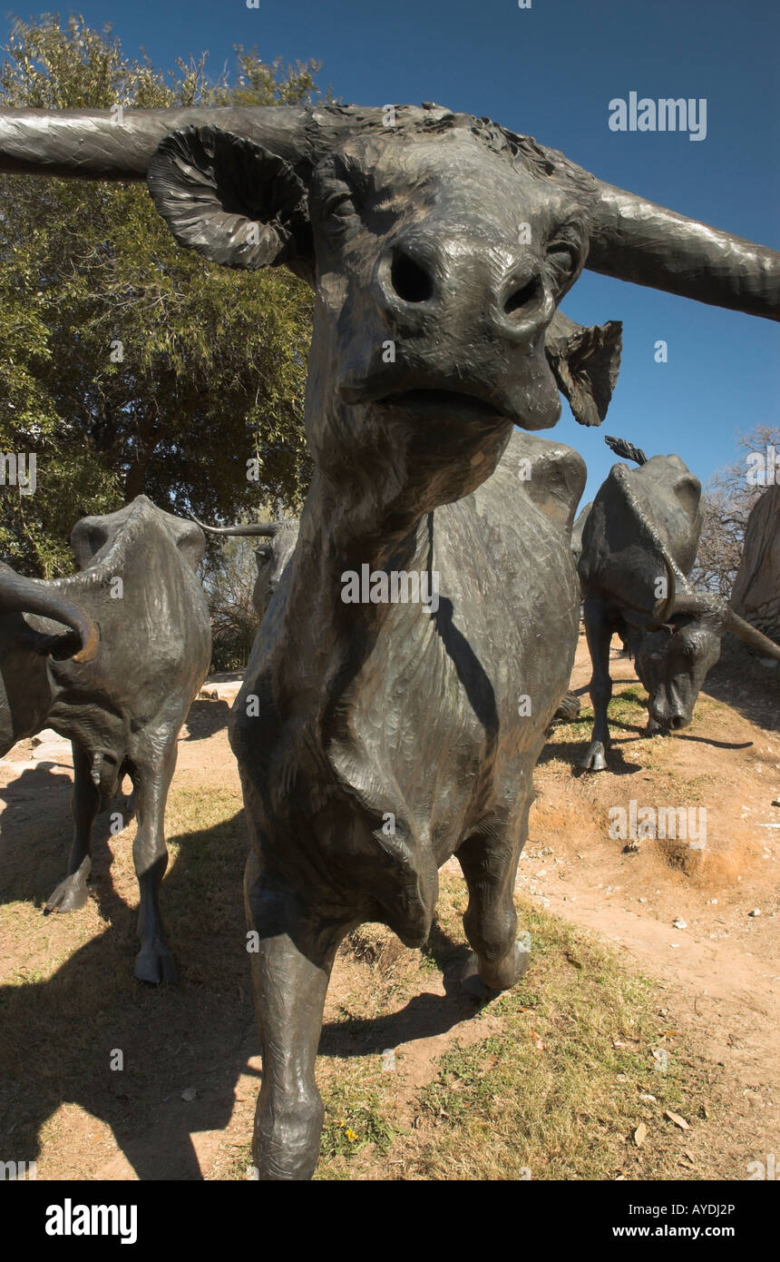 Statua longhorn bovini Dallas Texas Foto Stock